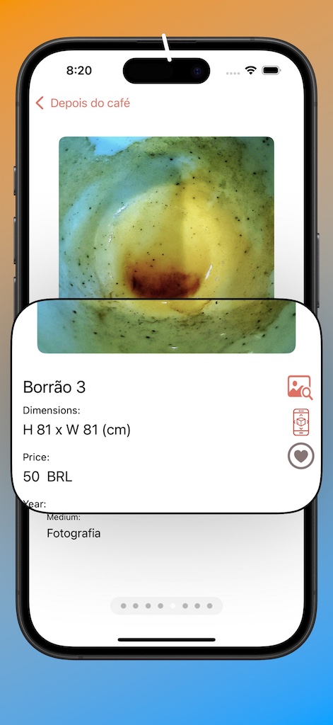 Screenshot of iPhone app view artwork with button to view on wall